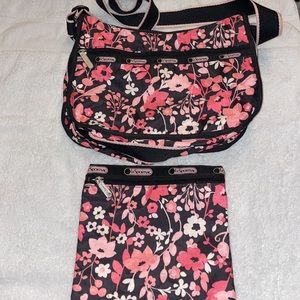LeSportsac Pink Floral Crossbody & Cosmetic Bag